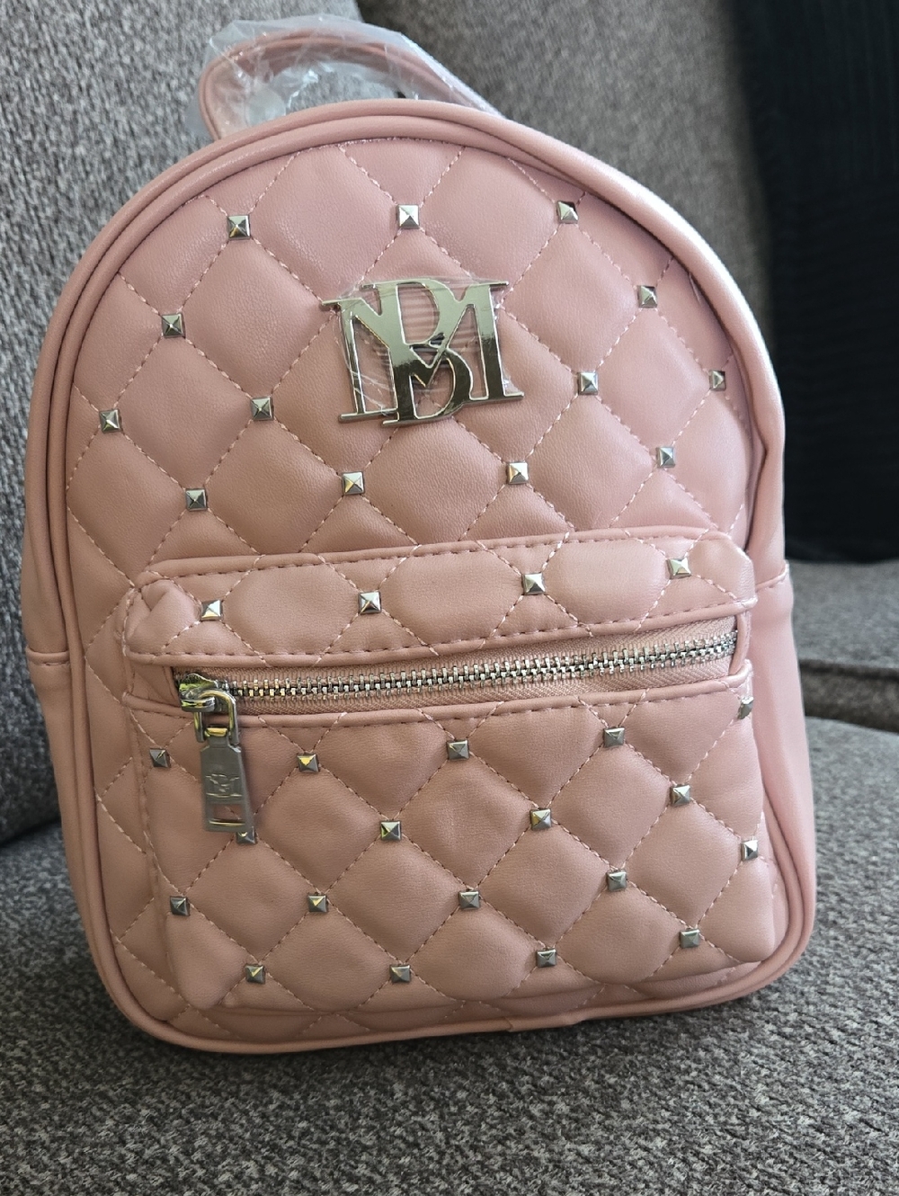 Quilted Pink Mini Backpack with Silver Stud Accent